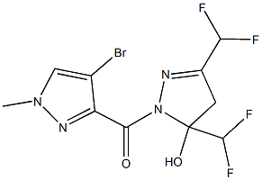 1-[(4-bromo-1-methyl-1H-pyrazol-3-yl)carbonyl]-3,5-bis(difluoromethyl)-4,5-dihydro-1H-pyrazol-5-ol Struktur