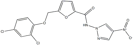 5-[(2,4-dichlorophenoxy)methyl]-N-{4-nitro-1H-pyrazol-1-yl}-2-furamide Struktur