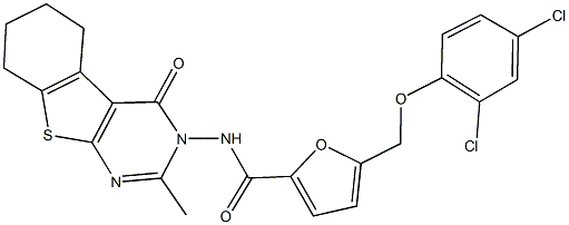 5-[(2,4-dichlorophenoxy)methyl]-N-(2-methyl-4-oxo-5,6,7,8-tetrahydro[1]benzothieno[2,3-d]pyrimidin-3(4H)-yl)-2-furamide Struktur