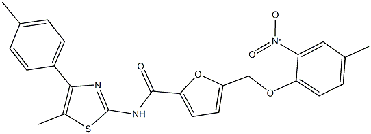 5-({2-nitro-4-methylphenoxy}methyl)-N-[5-methyl-4-(4-methylphenyl)-1,3-thiazol-2-yl]-2-furamide Struktur