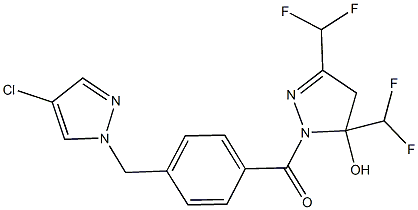 1-{4-[(4-chloro-1H-pyrazol-1-yl)methyl]benzoyl}-3,5-bis(difluoromethyl)-4,5-dihydro-1H-pyrazol-5-ol Struktur