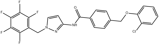 4-[(2-chlorophenoxy)methyl]-N-[1-(2,3,4,5,6-pentafluorobenzyl)-1H-pyrazol-3-yl]benzamide Struktur