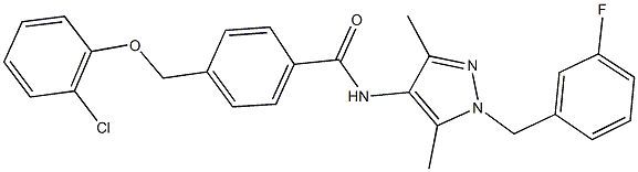 4-[(2-chlorophenoxy)methyl]-N-[1-(3-fluorobenzyl)-3,5-dimethyl-1H-pyrazol-4-yl]benzamide Struktur