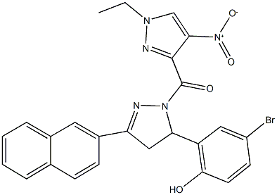 4-bromo-2-[1-({1-ethyl-4-nitro-1H-pyrazol-3-yl}carbonyl)-3-(2-naphthyl)-4,5-dihydro-1H-pyrazol-5-yl]phenol Struktur