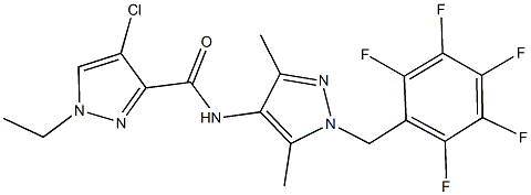 4-chloro-N-[3,5-dimethyl-1-(2,3,4,5,6-pentafluorobenzyl)-1H-pyrazol-4-yl]-1-ethyl-1H-pyrazole-3-carboxamide Struktur