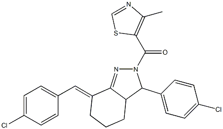 7-(4-chlorobenzylidene)-3-(4-chlorophenyl)-2-[(4-methyl-1,3-thiazol-5-yl)carbonyl]-3,3a,4,5,6,7-hexahydro-2H-indazole Struktur