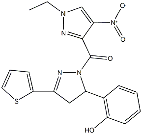 2-[1-({1-ethyl-4-nitro-1H-pyrazol-3-yl}carbonyl)-3-(2-thienyl)-4,5-dihydro-1H-pyrazol-5-yl]phenol Struktur