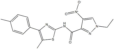 1-ethyl-4-nitro-N-[5-methyl-4-(4-methylphenyl)-1,3-thiazol-2-yl]-1H-pyrazole-3-carboxamide Struktur