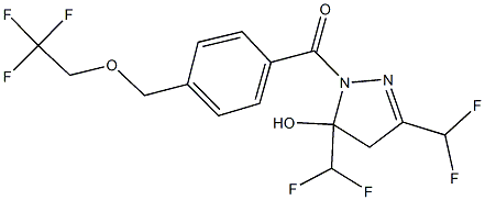 3,5-bis(difluoromethyl)-1-{4-[(2,2,2-trifluoroethoxy)methyl]benzoyl}-4,5-dihydro-1H-pyrazol-5-ol Struktur