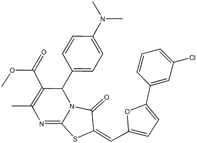 methyl 2-{[5-(3-chlorophenyl)-2-furyl]methylene}-5-[4-(dimethylamino)phenyl]-7-methyl-3-oxo-2,3-dihydro-5H-[1,3]thiazolo[3,2-a]pyrimidine-6-carboxylate Struktur