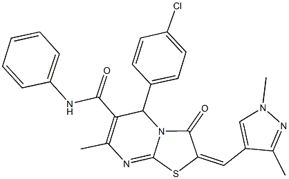 5-(4-chlorophenyl)-2-[(1,3-dimethyl-1H-pyrazol-4-yl)methylene]-7-methyl-3-oxo-N-phenyl-2,3-dihydro-5H-[1,3]thiazolo[3,2-a]pyrimidine-6-carboxamide Struktur