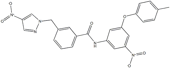 N-[3-nitro-5-(4-methylphenoxy)phenyl]-3-({4-nitro-1H-pyrazol-1-yl}methyl)benzamide Struktur