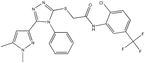 N-[2-chloro-5-(trifluoromethyl)phenyl]-2-{[5-(1,5-dimethyl-1H-pyrazol-3-yl)-4-phenyl-4H-1,2,4-triazol-3-yl]sulfanyl}acetamide Struktur