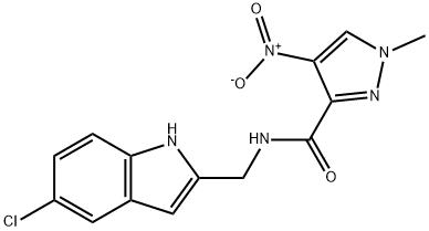 N-[(5-chloro-1H-indol-2-yl)methyl]-4-nitro-1-methyl-1H-pyrazole-3-carboxamide Struktur