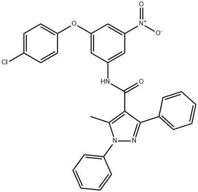 N-{3-(4-chlorophenoxy)-5-nitrophenyl}-5-methyl-1,3-diphenyl-1H-pyrazole-4-carboxamide Struktur