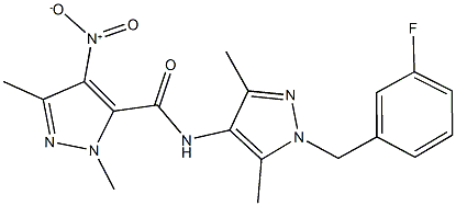 N-[1-(3-fluorobenzyl)-3,5-dimethyl-1H-pyrazol-4-yl]-4-nitro-1,3-dimethyl-1H-pyrazole-5-carboxamide Struktur