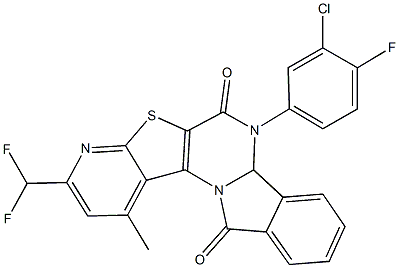 7-(3-chloro-4-fluorophenyl)-3-(difluoromethyl)-1-methyl-7,7a-dihydropyrido[3'',2'':4',5']thieno[2',3':5,6]pyrimido[2,1-a]isoindole-6,12-dione Struktur