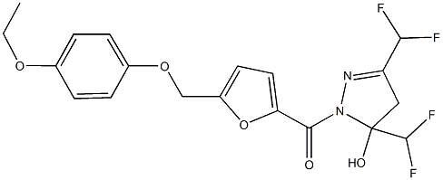 3,5-bis(difluoromethyl)-1-{5-[(4-ethoxyphenoxy)methyl]-2-furoyl}-4,5-dihydro-1H-pyrazol-5-ol Struktur