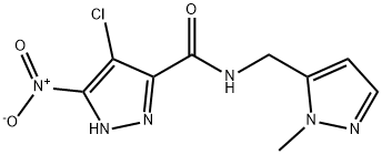 4-chloro-5-nitro-N-[(1-methyl-1H-pyrazol-5-yl)methyl]-1H-pyrazole-3-carboxamide Struktur