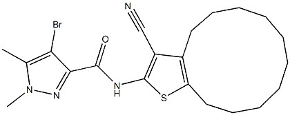 4-bromo-N-(3-cyano-4,5,6,7,8,9,10,11,12,13-decahydrocyclododeca[b]thien-2-yl)-1,5-dimethyl-1H-pyrazole-3-carboxamide Struktur