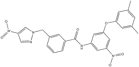 N-{3-(3,5-dimethylphenoxy)-5-nitrophenyl}-3-({4-nitro-1H-pyrazol-1-yl}methyl)benzamide Struktur