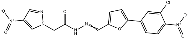 N'-[(5-{3-chloro-4-nitrophenyl}-2-furyl)methylene]-2-{4-nitro-1H-pyrazol-1-yl}acetohydrazide Struktur