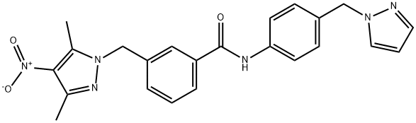 3-({4-nitro-3,5-dimethyl-1H-pyrazol-1-yl}methyl)-N-[4-(1H-pyrazol-1-ylmethyl)phenyl]benzamide Struktur