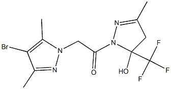 1-[(4-bromo-3,5-dimethyl-1H-pyrazol-1-yl)acetyl]-3-methyl-5-(trifluoromethyl)-4,5-dihydro-1H-pyrazol-5-ol Struktur