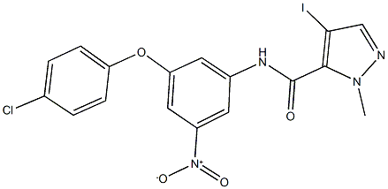 N-{3-(4-chlorophenoxy)-5-nitrophenyl}-4-iodo-1-methyl-1H-pyrazole-5-carboxamide Struktur