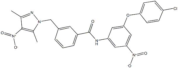 N-{3-(4-chlorophenoxy)-5-nitrophenyl}-3-({4-nitro-3,5-dimethyl-1H-pyrazol-1-yl}methyl)benzamide Struktur