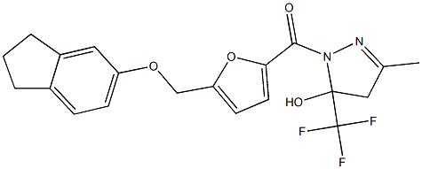 1-{5-[(2,3-dihydro-1H-inden-5-yloxy)methyl]-2-furoyl}-3-methyl-5-(trifluoromethyl)-4,5-dihydro-1H-pyrazol-5-ol Struktur