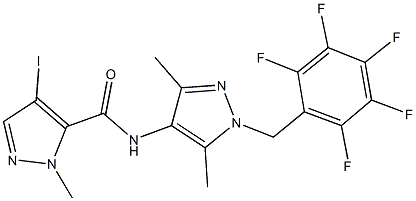 N-[3,5-dimethyl-1-(2,3,4,5,6-pentafluorobenzyl)-1H-pyrazol-4-yl]-4-iodo-1-methyl-1H-pyrazole-5-carboxamide Struktur