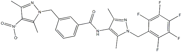 N-[3,5-dimethyl-1-(2,3,4,5,6-pentafluorobenzyl)-1H-pyrazol-4-yl]-3-({4-nitro-3,5-dimethyl-1H-pyrazol-1-yl}methyl)benzamide Struktur