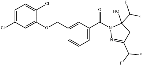 1-{3-[(2,5-dichlorophenoxy)methyl]benzoyl}-3,5-bis(difluoromethyl)-4,5-dihydro-1H-pyrazol-5-ol Struktur