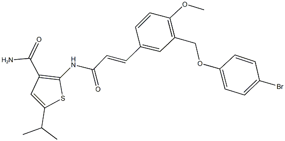 2-[(3-{3-[(4-bromophenoxy)methyl]-4-methoxyphenyl}acryloyl)amino]-5-isopropyl-3-thiophenecarboxamide Struktur