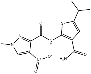 N-[3-(aminocarbonyl)-5-isopropyl-2-thienyl]-4-nitro-1-methyl-1H-pyrazole-3-carboxamide Struktur