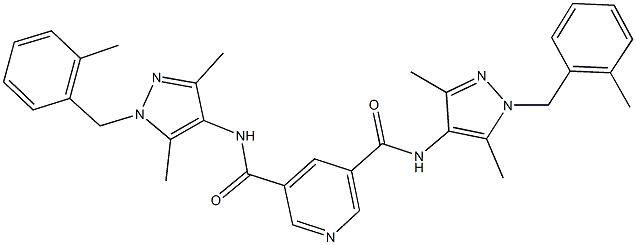 N~3~,N~5~-bis[3,5-dimethyl-1-(2-methylbenzyl)-1H-pyrazol-4-yl]-3,5-pyridinedicarboxamide Struktur