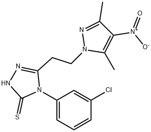 4-(3-chlorophenyl)-3-(2-{4-nitro-3,5-dimethyl-1H-pyrazol-1-yl}ethyl)-5-sulfanyl-4H-1,2,4-triazole Struktur