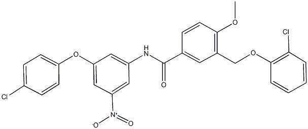 N-{3-(4-chlorophenoxy)-5-nitrophenyl}-3-[(2-chlorophenoxy)methyl]-4-methoxybenzamide Struktur