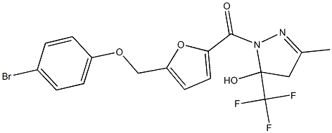 1-{5-[(4-bromophenoxy)methyl]-2-furoyl}-3-methyl-5-(trifluoromethyl)-4,5-dihydro-1H-pyrazol-5-ol Struktur