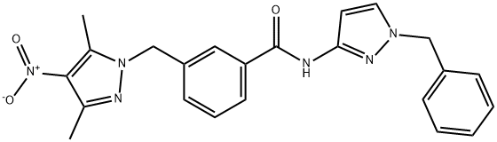 N-(1-benzyl-1H-pyrazol-3-yl)-3-({4-nitro-3,5-dimethyl-1H-pyrazol-1-yl}methyl)benzamide Struktur