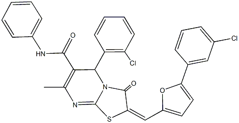 5-(2-chlorophenyl)-2-{[5-(3-chlorophenyl)-2-furyl]methylene}-7-methyl-3-oxo-N-phenyl-2,3-dihydro-5H-[1,3]thiazolo[3,2-a]pyrimidine-6-carboxamide Struktur