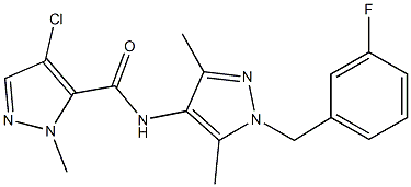 4-chloro-N-[1-(3-fluorobenzyl)-3,5-dimethyl-1H-pyrazol-4-yl]-1-methyl-1H-pyrazole-5-carboxamide Struktur