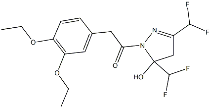 1-[(3,4-diethoxyphenyl)acetyl]-3,5-bis(difluoromethyl)-4,5-dihydro-1H-pyrazol-5-ol Struktur