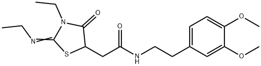 N-[2-(3,4-dimethoxyphenyl)ethyl]-2-[3-ethyl-2-(ethylimino)-4-oxo-1,3-thiazolidin-5-yl]acetamide Struktur