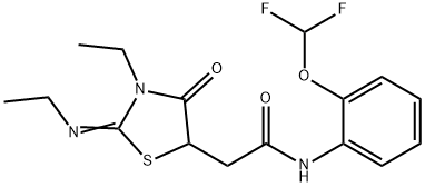 N-[2-(difluoromethoxy)phenyl]-2-[3-ethyl-2-(ethylimino)-4-oxo-1,3-thiazolidin-5-yl]acetamide Struktur