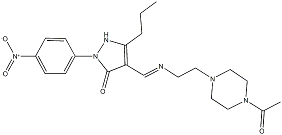 4-({[2-(4-acetyl-1-piperazinyl)ethyl]imino}methyl)-2-{4-nitrophenyl}-5-propyl-1,2-dihydro-3H-pyrazol-3-one Struktur