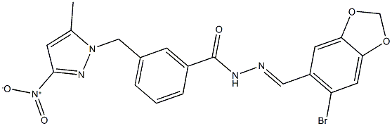 N'-[(6-bromo-1,3-benzodioxol-5-yl)methylene]-3-({3-nitro-5-methyl-1H-pyrazol-1-yl}methyl)benzohydrazide Struktur