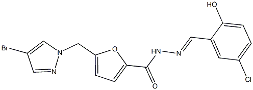 5-[(4-bromo-1H-pyrazol-1-yl)methyl]-N'-(5-chloro-2-hydroxybenzylidene)-2-furohydrazide Struktur