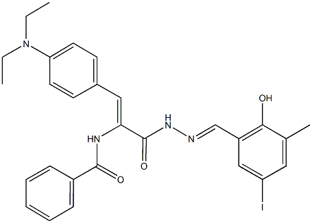 N-(2-[4-(diethylamino)phenyl]-1-{[2-(2-hydroxy-5-iodo-3-methylbenzylidene)hydrazino]carbonyl}vinyl)benzamide Struktur